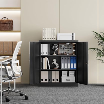 Yizosh - Gabinete de almacenamiento de metal con 2 puertas y 5 estantes ajustables, archivador de acero de 71 pulgadas, gabinetes de herramientas de bloqueo para oficina, hogar, cochera, gimnasio,