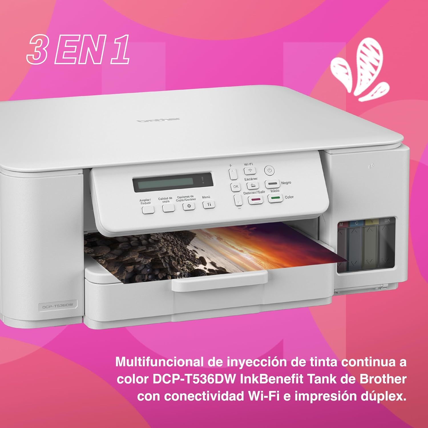 Brother Impresora Multifuncional 3 en 1 Inyección de Tinta Continua a Color DCP-T536DW | Tecnología InkBenefit Tank | Impresión Dúplex, Conectividad Wi-Fi | Impresión en Negro y Color
