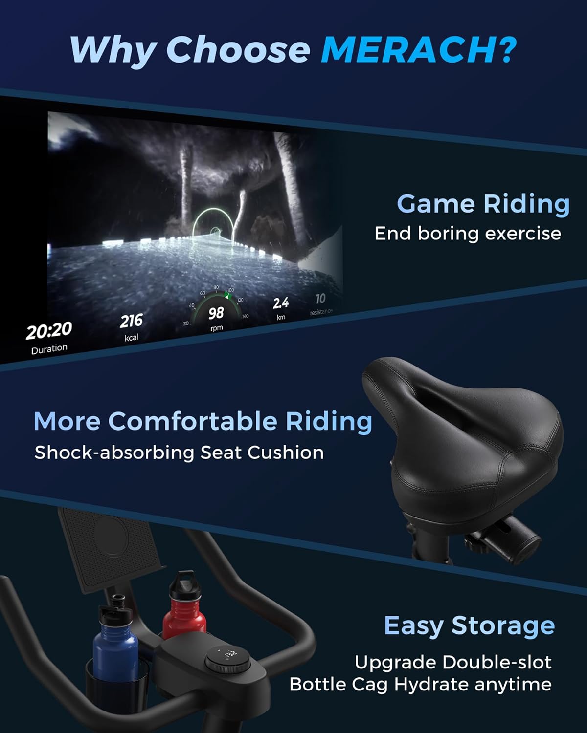 MERACH Bicicleta estática, pastillas de freno magnéticas/bicicleta estática con aplicación exclusiva, bicicleta de interior de bajo ruido, soporte de 270 lb