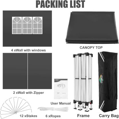 COBIZI - Toldo desplegable de 10 x 20 Pulgadas con 6 Paredes Laterales, toldo Impermeable para Eventos al Aire última intervensión, UPF 50+ cenador portátil para Fiestas, Playa, Camping, Boda,