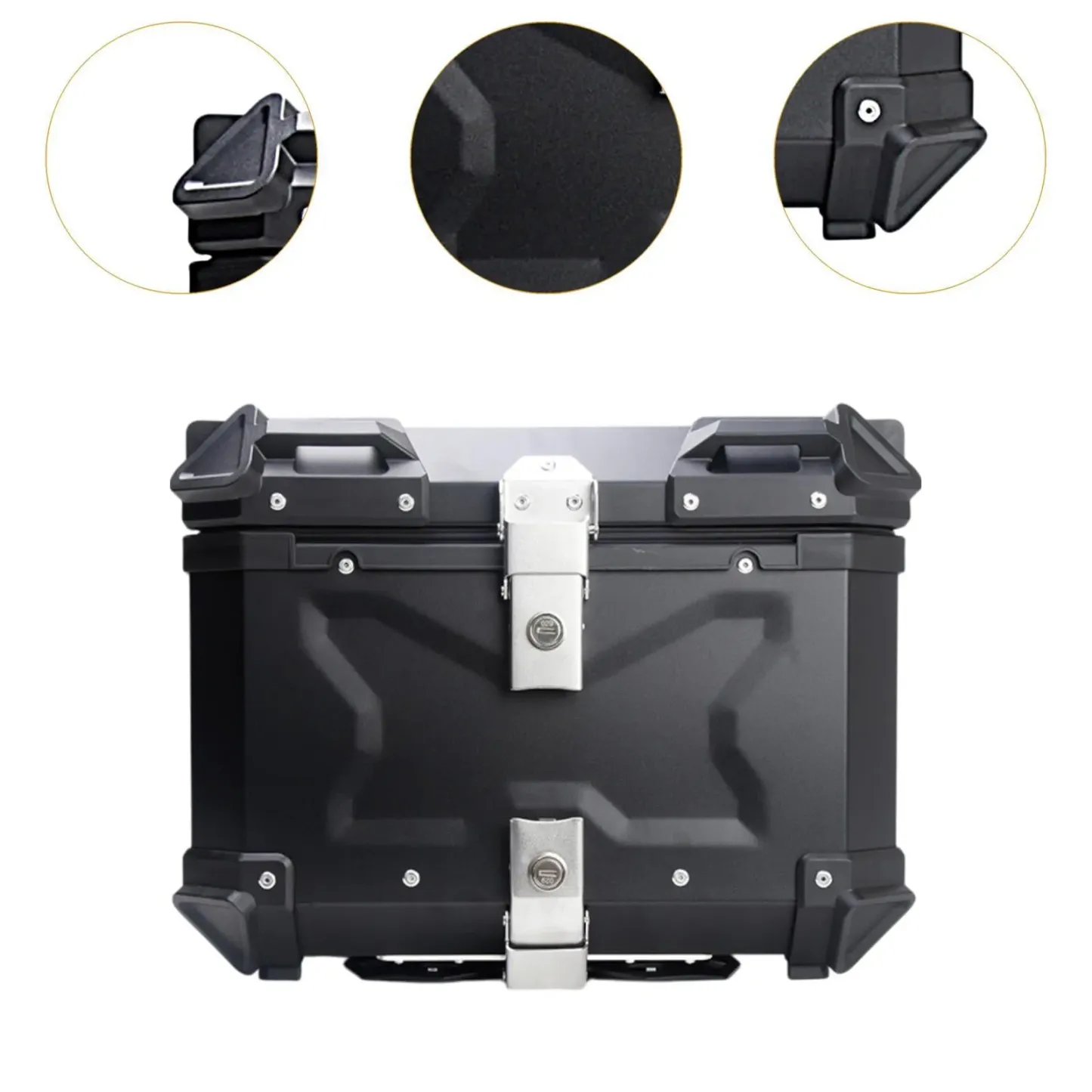 Baúl de motocicleta genérico, caja trasera, organizador de aluminio a prueba de golpes, caja para casco, baúl de almacenamiento de equipaje para 45L Plata