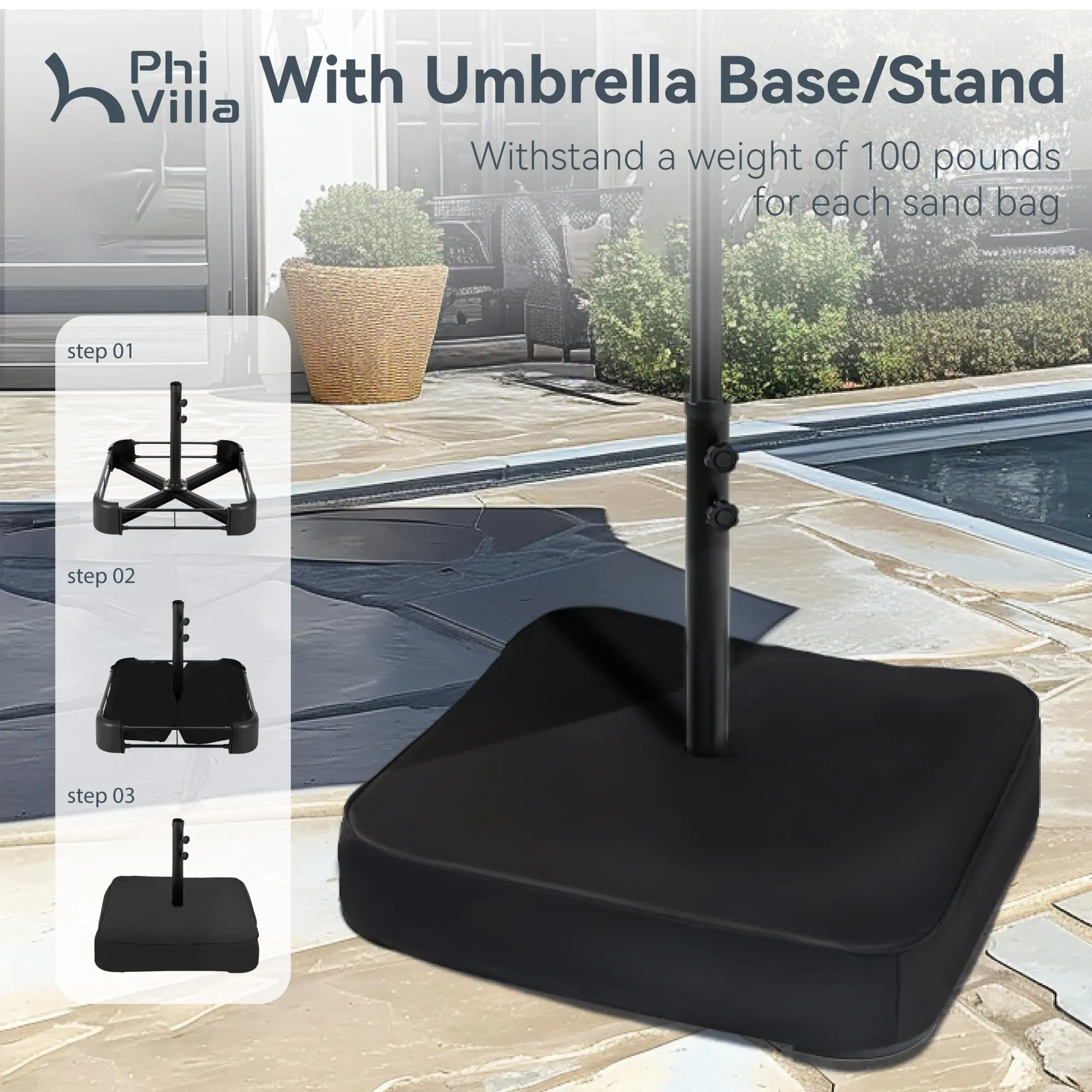Sombrilla Solar para Patio de 15/13 pies con Base — Sombrilla Doble Extra Grande para Exteriores con 36 Luces LED y Manivela, Ideal para Jardín, Terraza, Piscina y Patio