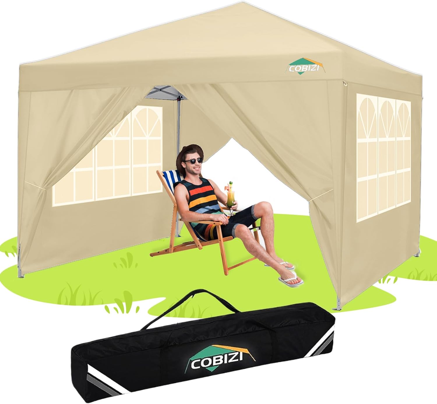 COBIZI - Toldo desplegable de 10 x 20 Pulgadas con 6 Paredes Laterales, toldo Impermeable para Eventos al Aire última intervensión, UPF 50+ cenador portátil para Fiestas, Playa, Camping, Boda,