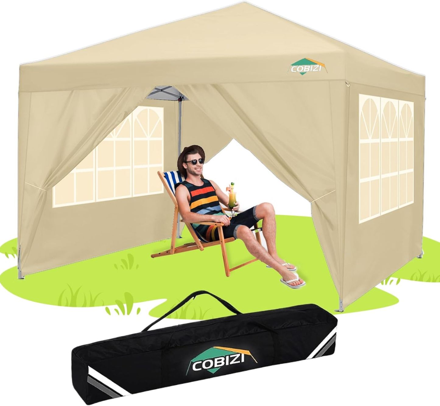 COBIZI - Toldo desplegable de 10 x 20 Pulgadas con 6 Paredes Laterales, toldo Impermeable para Eventos al Aire última intervensión, UPF 50+ cenador portátil para Fiestas, Playa, Camping, Boda,