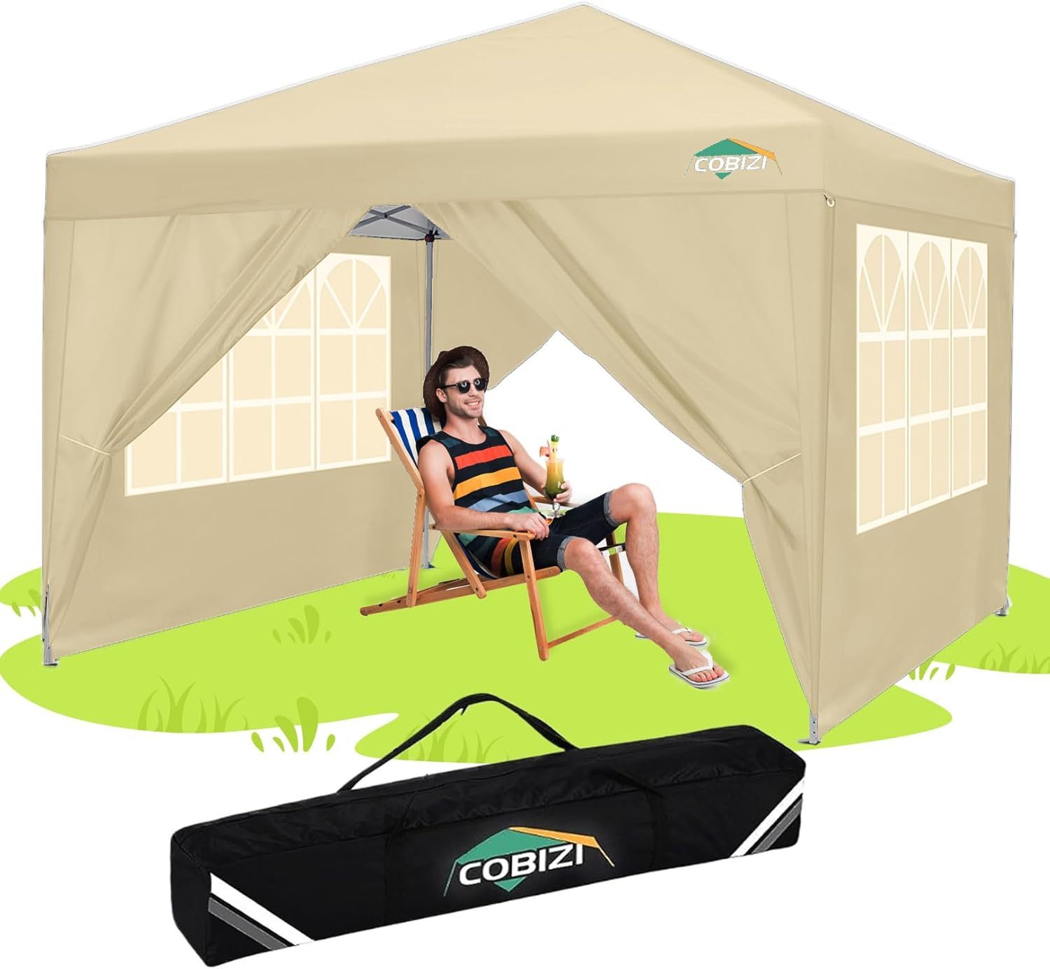 COBIZI - Toldo desplegable de 10 x 20 Pulgadas con 6 Paredes Laterales, toldo Impermeable para Eventos al Aire última intervensión, UPF 50+ cenador portátil para Fiestas, Playa, Camping, Boda,