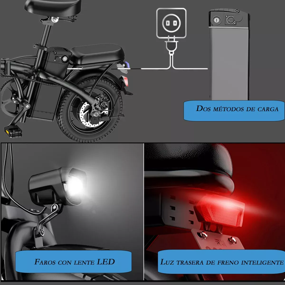 Bicicleta Eléctrica Plegable Para Dos Pasajeros 35 Km/h