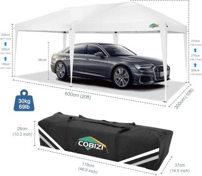 COBIZI - Toldo desplegable de 10 x 20 Pulgadas con 6 Paredes Laterales, toldo Impermeable para Eventos al Aire última intervensión, UPF 50+ cenador portátil para Fiestas, Playa, Camping, Boda,