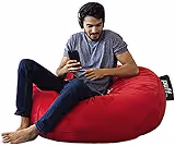 Puff - Sillón 2 en 1 con Cama Matrimonial para Adultos Relleno de Hule Espuma (Puff: 100x50 cm, Cama:140x180 cm) Cómodo y Resistente Acabado en Gamuza Color Rojo
