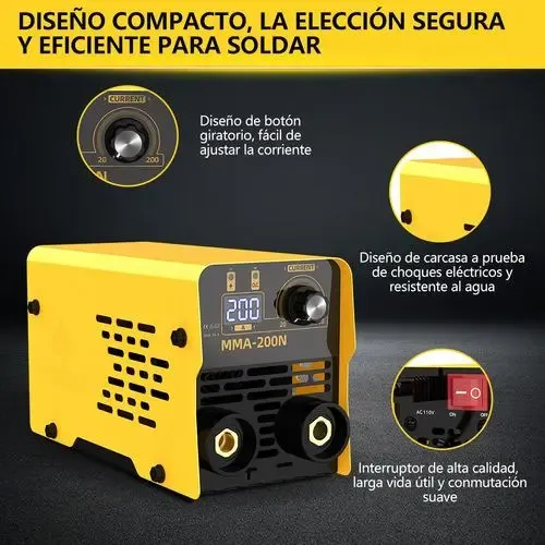 Soldadora Inverter Portátil MMA 110V, Tecnología IGBT, Pantalla Digital LED, Ligera, Función Antiadherente, Incluye Guantes, Ideal para Bricolaje y Reparación