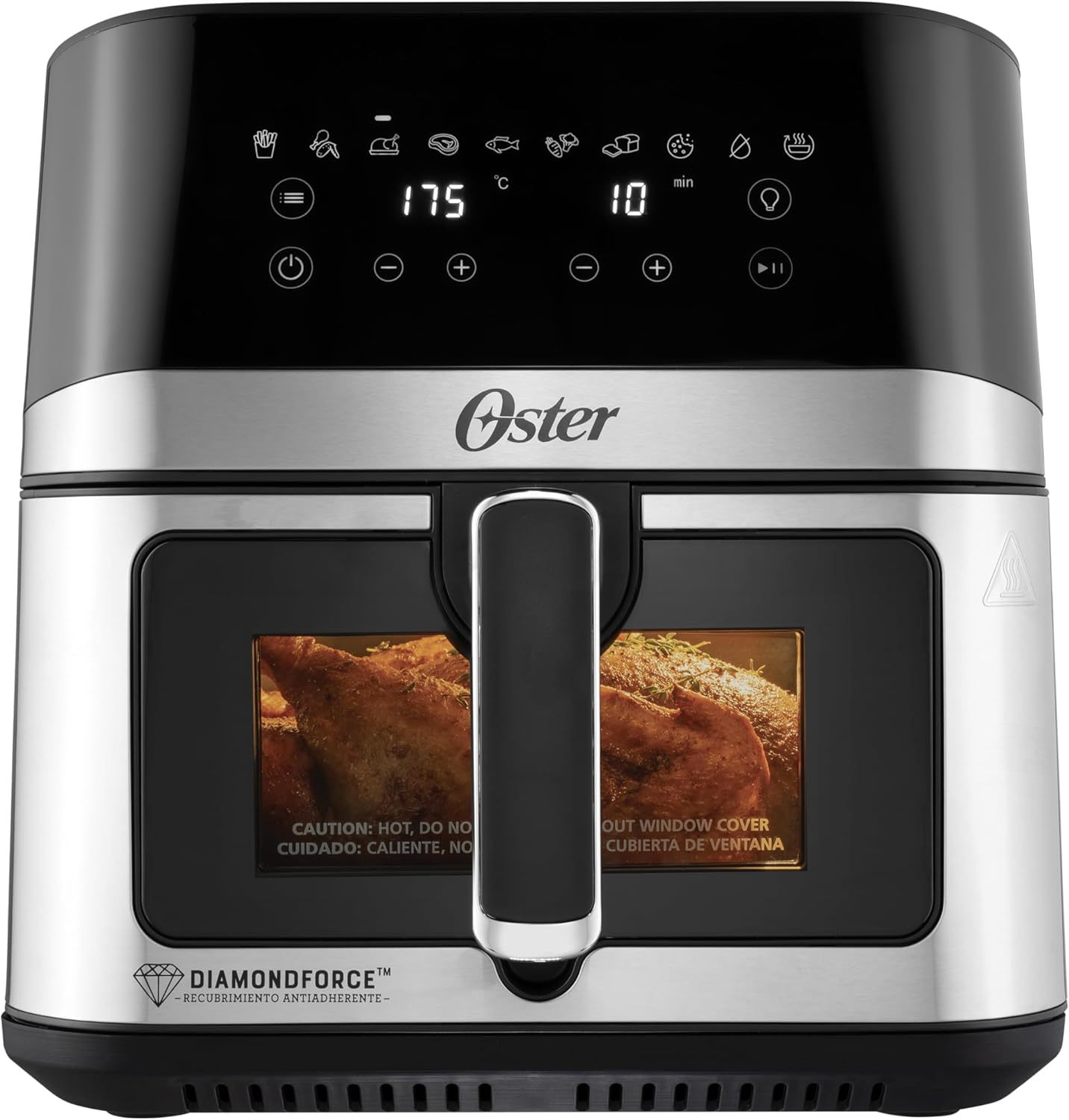 Oster® Freidora de Aire Digital XL 7.5L con Ventana y Luz Interna, Recubrimiento DiamondForce, 10 Programas Automáticos, Modelo CKSTAF75WDSSDF