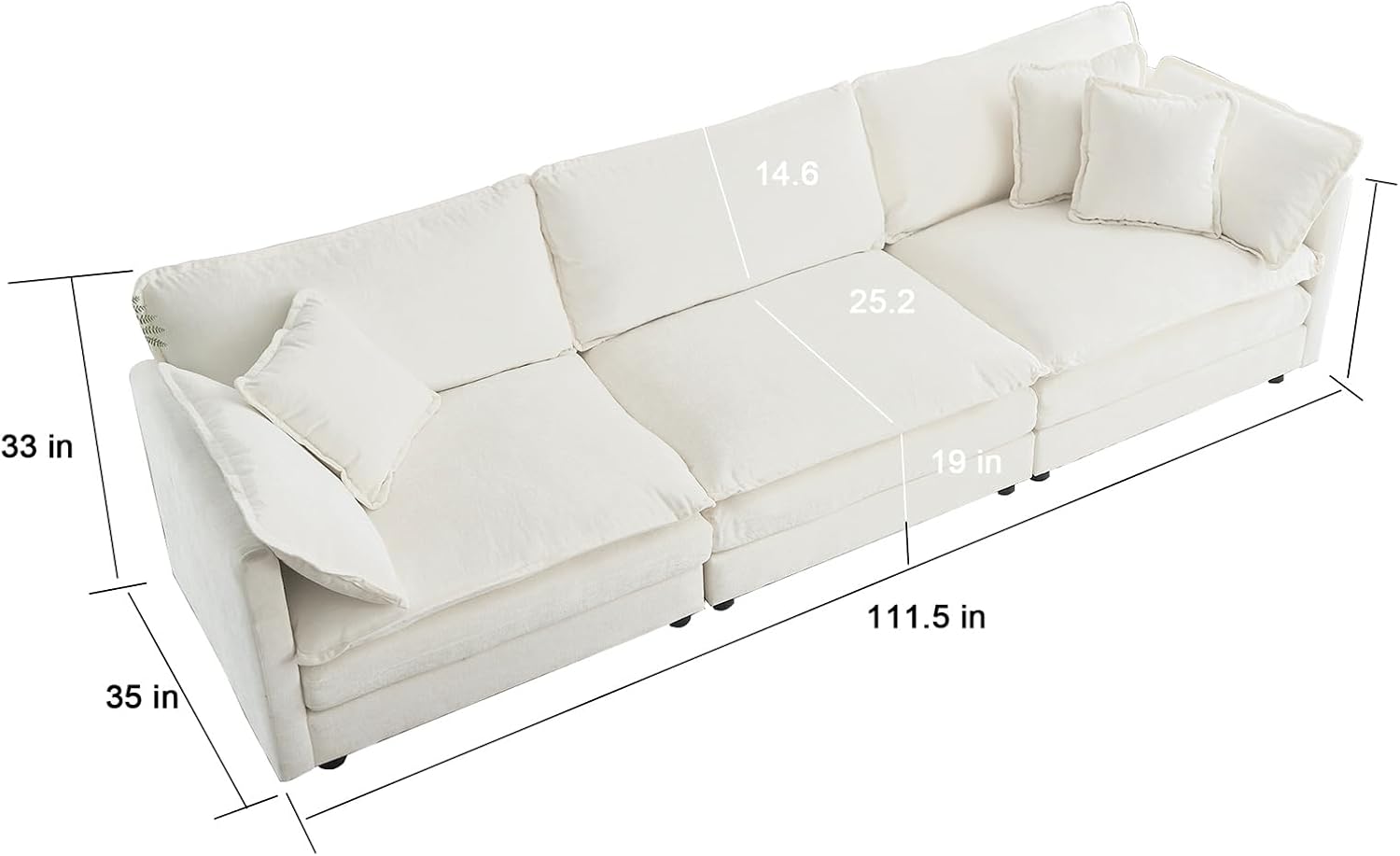 Neylory - Sofá de dos plazas con 2 almohadas para sala de estar, recámara, departamento, 2 plazas de felpilla para asiento profundo