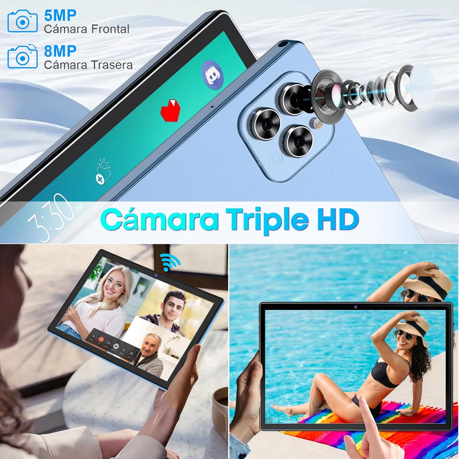 Tablet Android 14, 10.1 Pulgadas Tablets de 8 CPU, 16GB RAM 512GB ROM, 1280x800 HD, Tableta con Cámara Dual 8MP + 5MP, 8000mAh con 2 Protector Pantalla, Teclado, Funda, Mouse Inalámbrico, Lápiz (Azul)