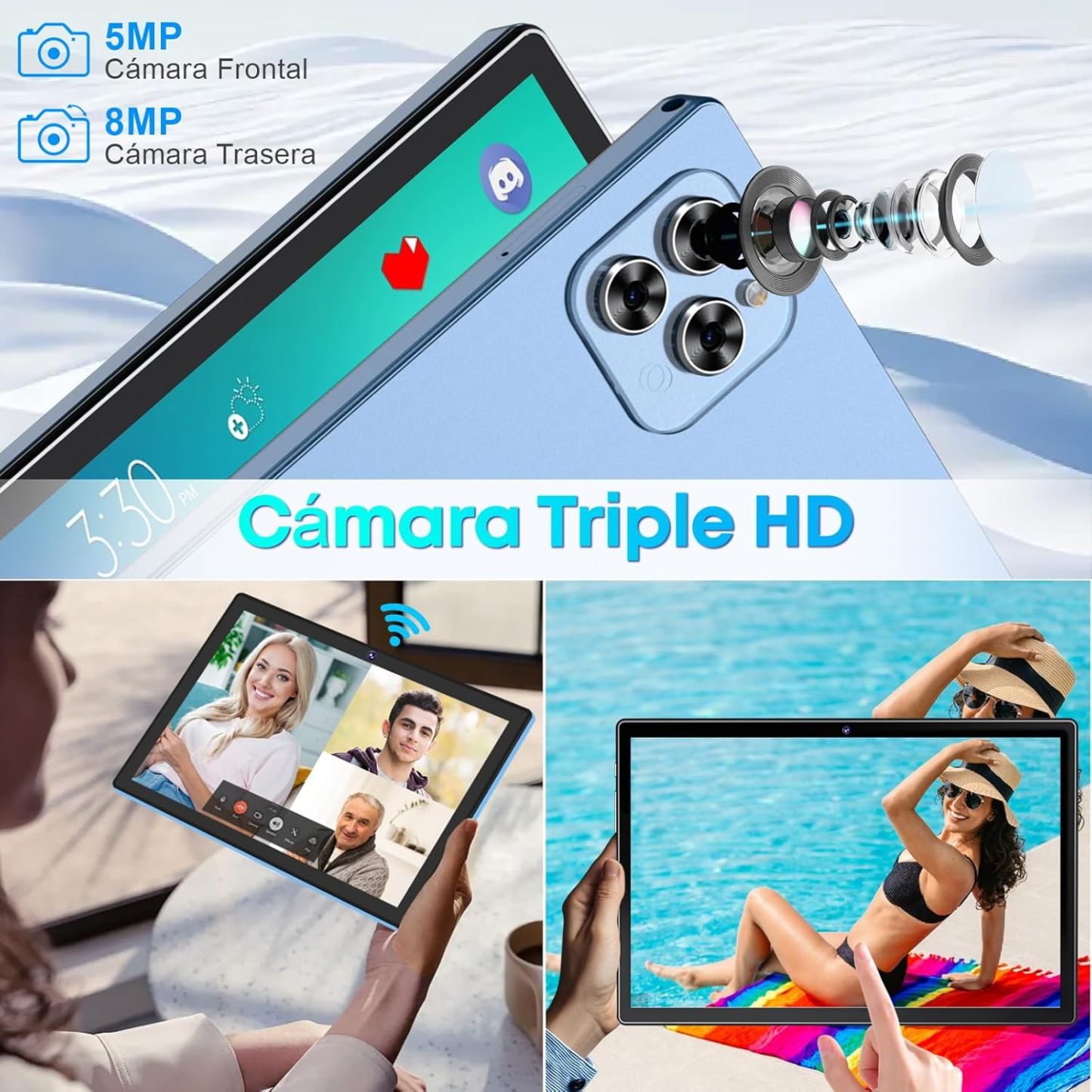 Tablet Android 14, 10.1 Pulgadas Tablets de 8 CPU, 16GB RAM 512GB ROM, 1280x800 HD, Tableta con Cámara Dual 8MP + 5MP, 8000mAh con 2 Protector Pantalla, Teclado, Funda, Mouse Inalámbrico, Lápiz (Azul)