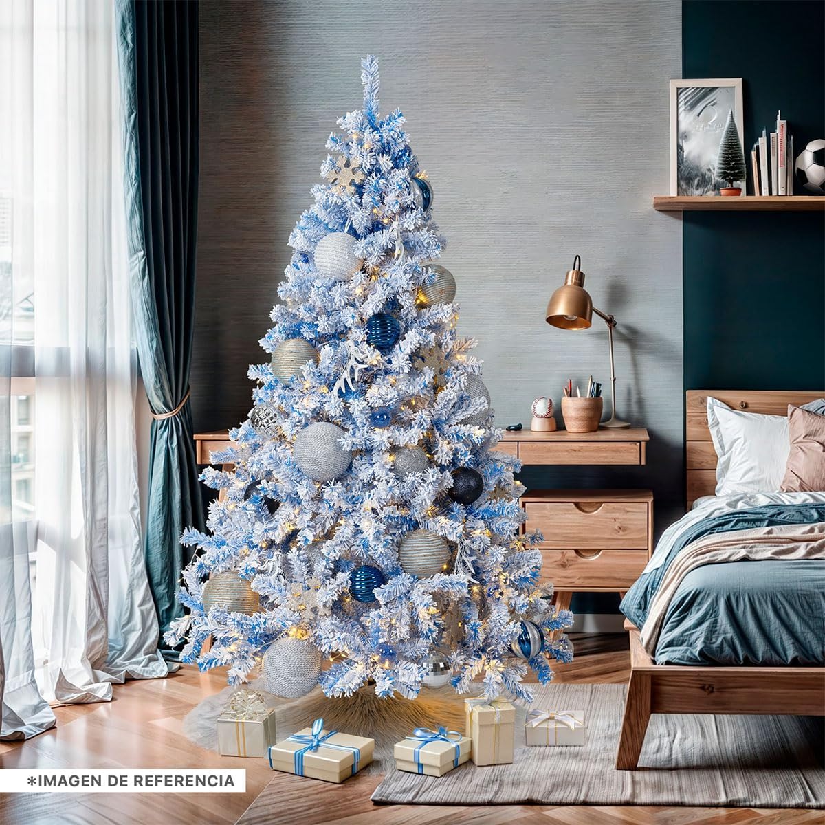 ESQUIMAL Árbol de Navidad Frondoso con Ramas Escarchadas, Pino Navideño (Rosa Nevado, 2.2 m)