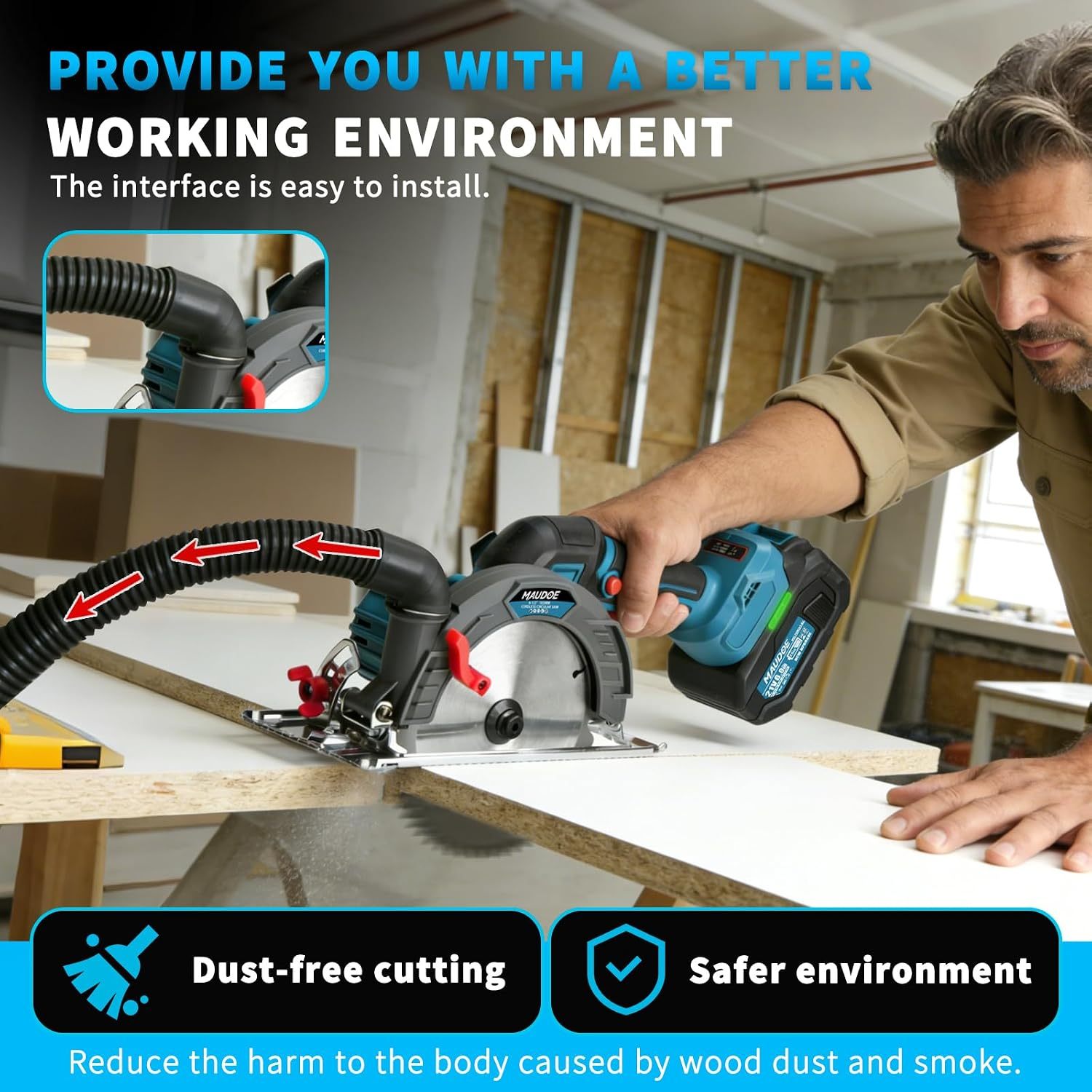 🛠️🔥Sierra Circular Inalámbrica 21V de 6.5 Pulgadas, 2 Baterías 4.0Ah 15 Celdas con Cargador Rápido, 3 Cuchillas de Carburo y Accesorios, Guía Láser, Bisel Ajustable 0‑50° y Ajuste de Profundidad para Corte de Madera