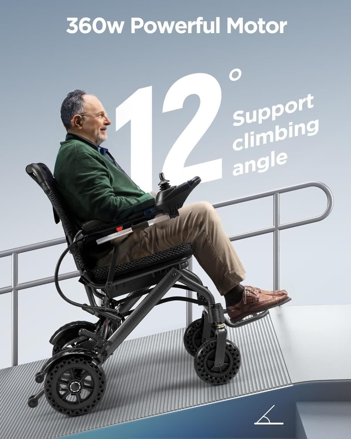 VBAOFOO- Silla de ruedas eléctrica para adultos y personas mayores, marco de aluminio ultraligero, plegado de 3 segundos, capacidad de 420 libras, viaje todo terreno, scooter de movilidad amigable