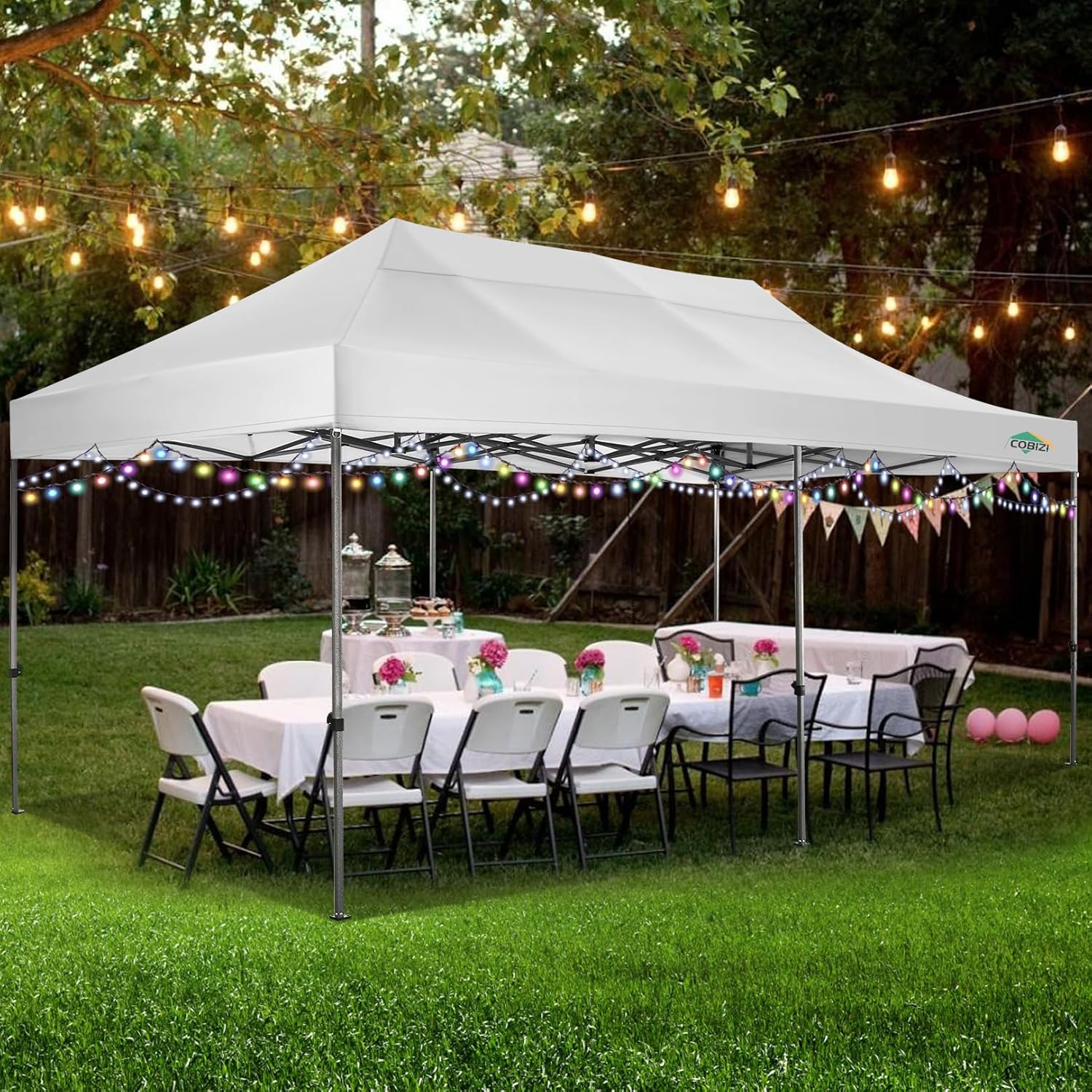 COBIZI - Toldo desplegable de 10 x 20 Pulgadas con 6 Paredes Laterales, toldo Impermeable para Eventos al Aire última intervensión, UPF 50+ cenador portátil para Fiestas, Playa, Camping, Boda,