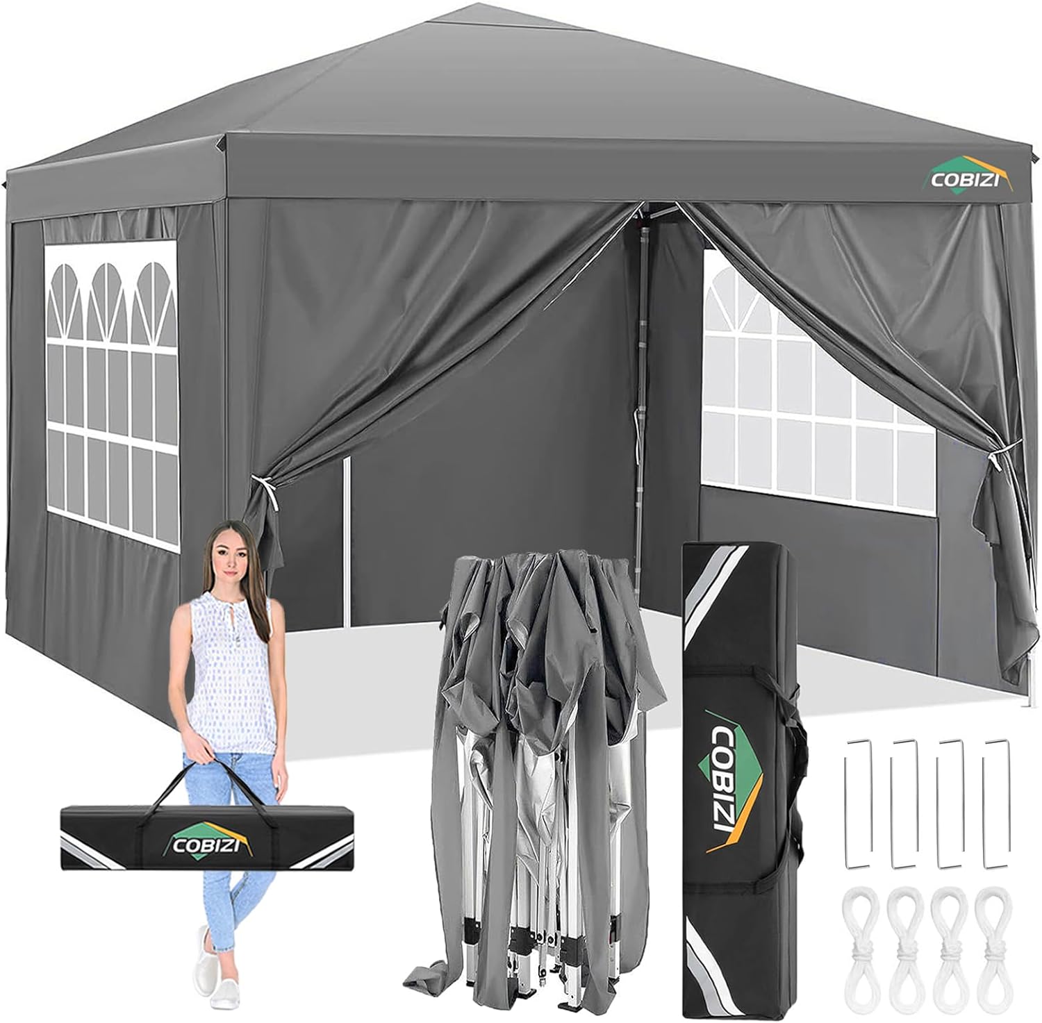 COBIZI - Toldo desplegable de 10 x 20 Pulgadas con 6 Paredes Laterales, toldo Impermeable para Eventos al Aire última intervensión, UPF 50+ cenador portátil para Fiestas, Playa, Camping, Boda,