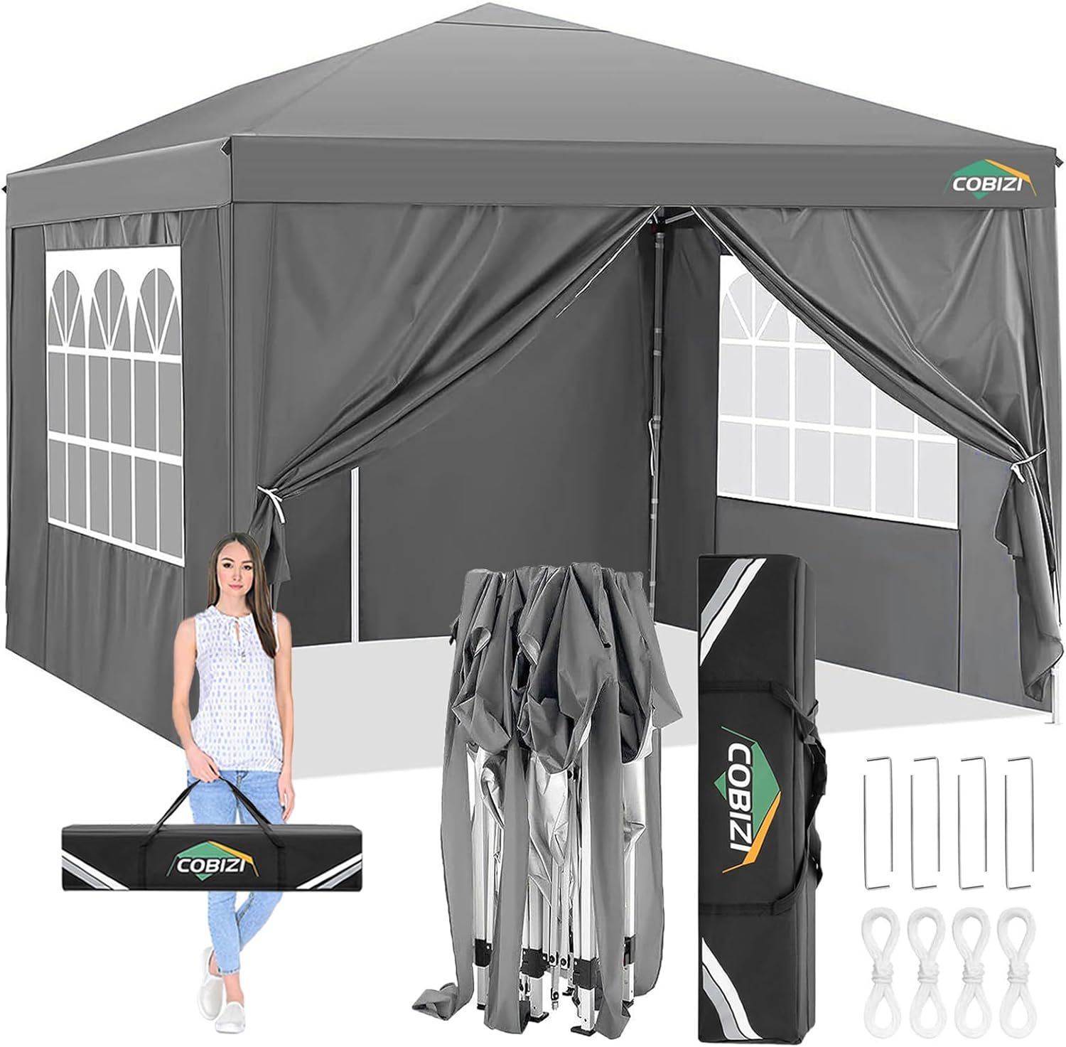 COBIZI - Toldo desplegable de 10 x 20 Pulgadas con 6 Paredes Laterales, toldo Impermeable para Eventos al Aire última intervensión, UPF 50+ cenador portátil para Fiestas, Playa, Camping, Boda,