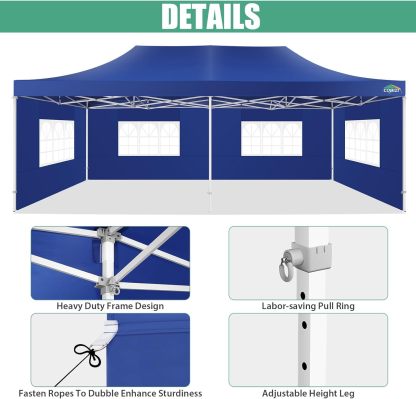 COBIZI - Toldo desplegable de 10 x 20 Pulgadas con 6 Paredes Laterales, toldo Impermeable para Eventos al Aire última intervensión, UPF 50+ cenador portátil para Fiestas, Playa, Camping, Boda,