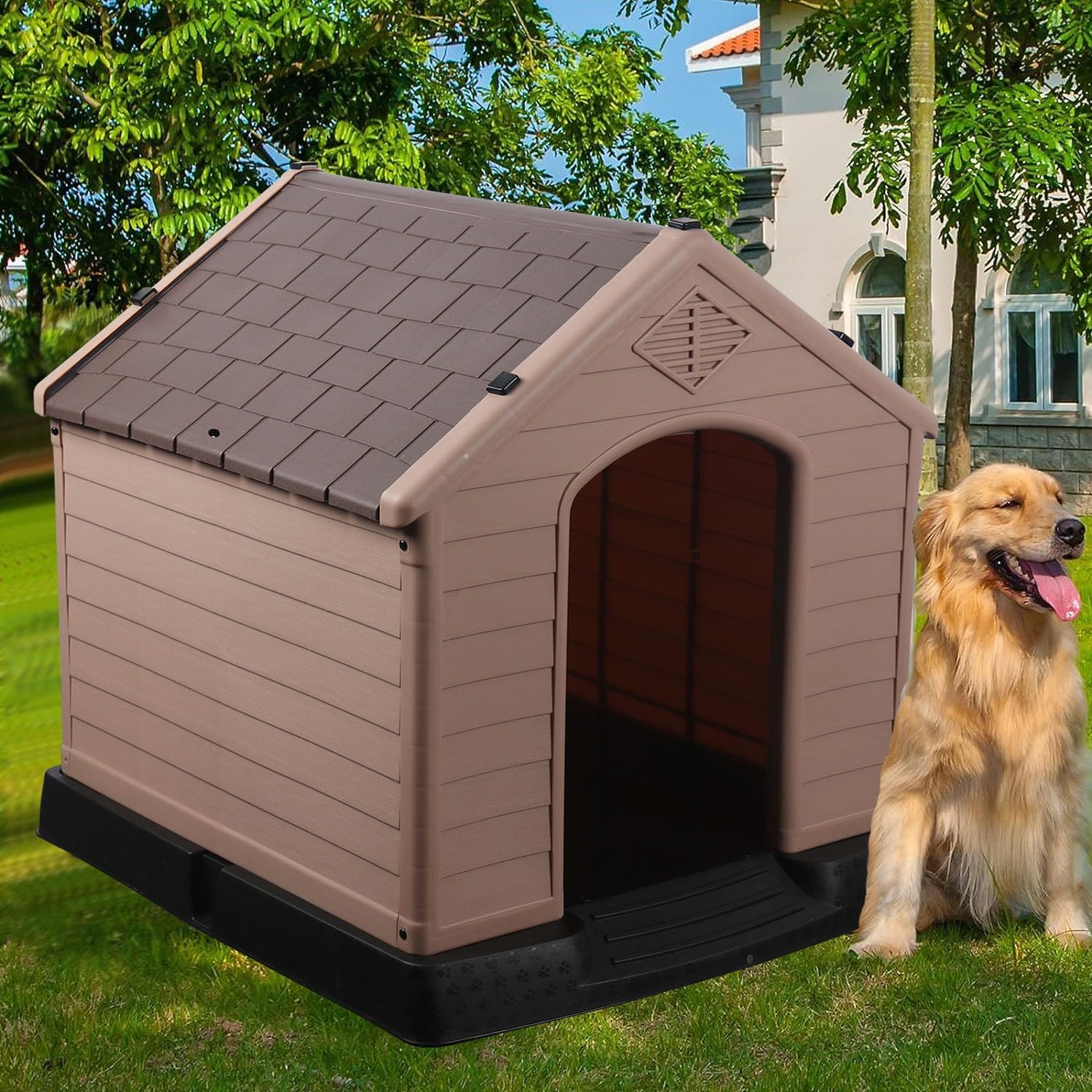 POLI PETS Casa de plástico para Perros, casa Duradera para Perros pequeños, medianos y Grandes, con Suelo Elevado y Rejillas de ventilación, ventila, fácil de Limpiar y Montar Dog Kennel