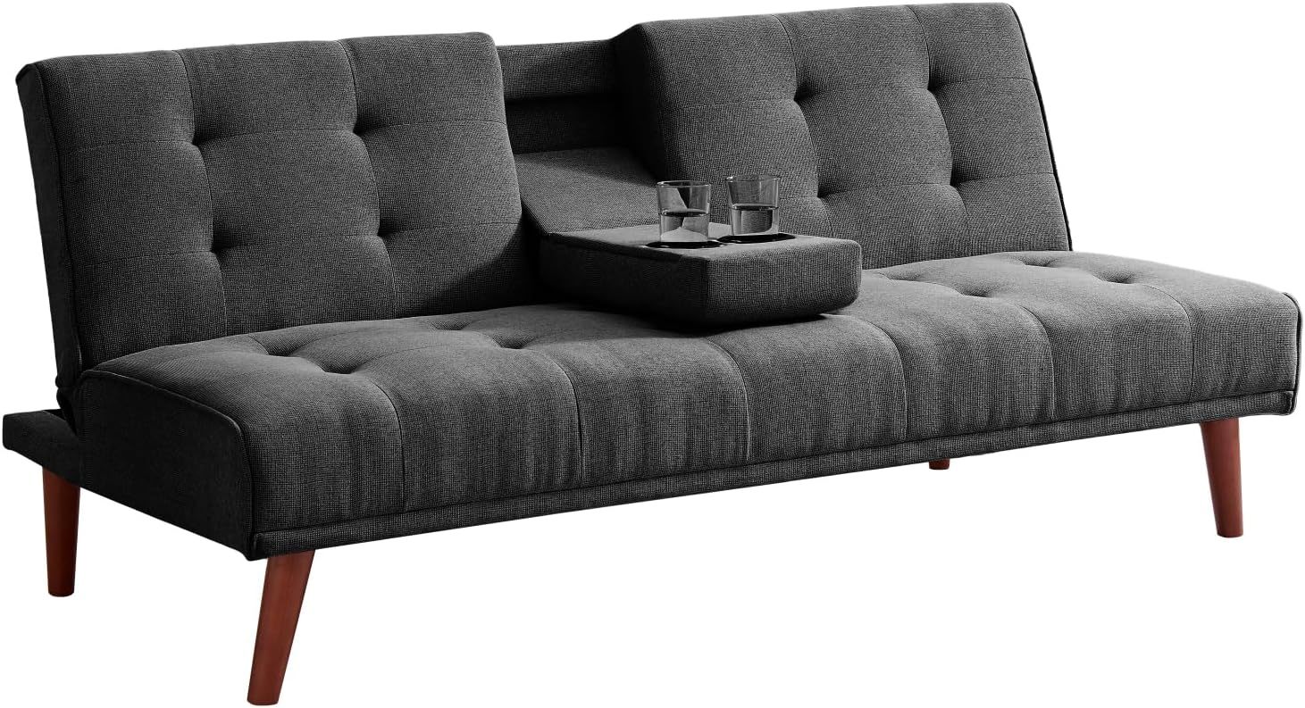 Kingshouse | Sofá Cama Individual Plegable – Sillón MIA – Estructura Madera – Tapizado en Lino Suave – Compacto y Multifuncional – Gris Oscuro
