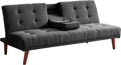 Kingshouse | Sofá Cama Individual Plegable – Sillón MIA – Estructura Madera – Tapizado en Lino Suave – Compacto y Multifuncional – Gris Oscuro