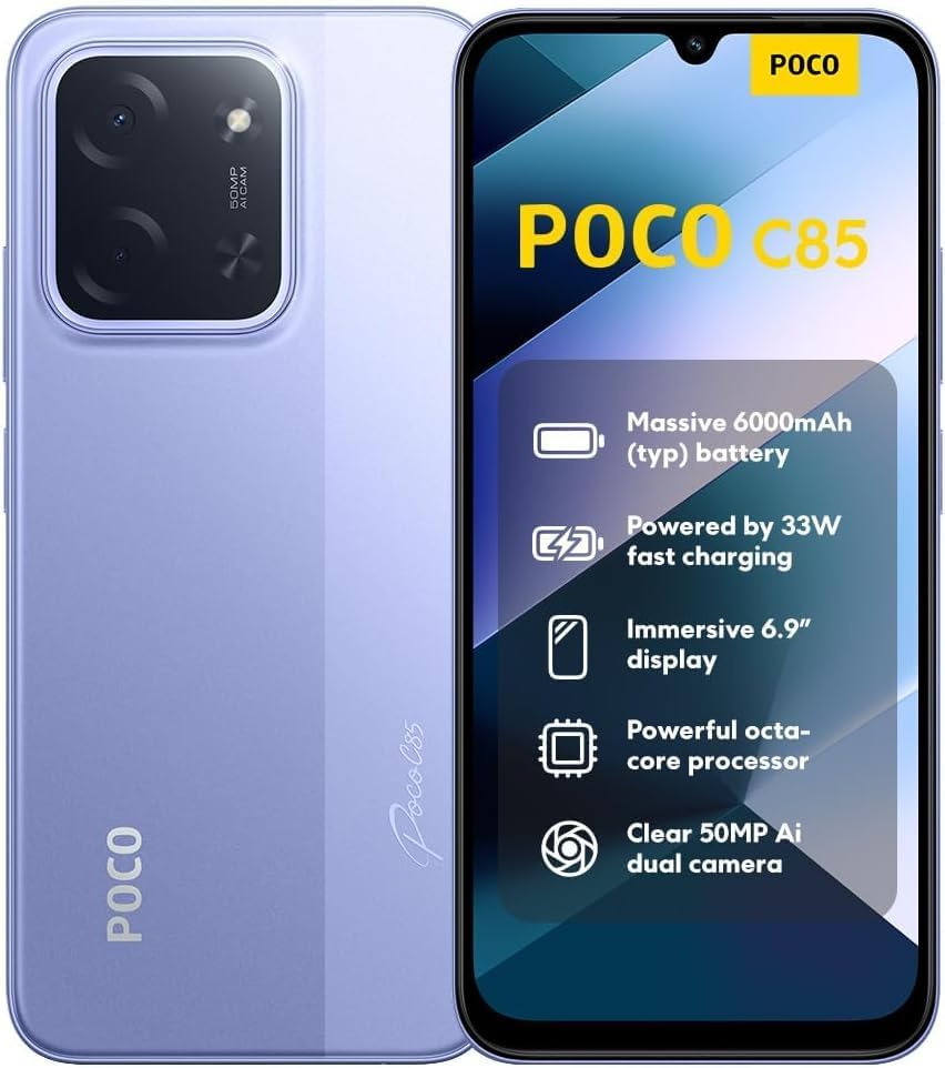 XIAOMI Poco C85 4G LTE (compatible con Tmobile Tello Mint & Global) (256GB + 8GB) Dual SIM desbloqueado de 6.9 pulgadas, 50MP Modelo 25078PC3EG (verde)