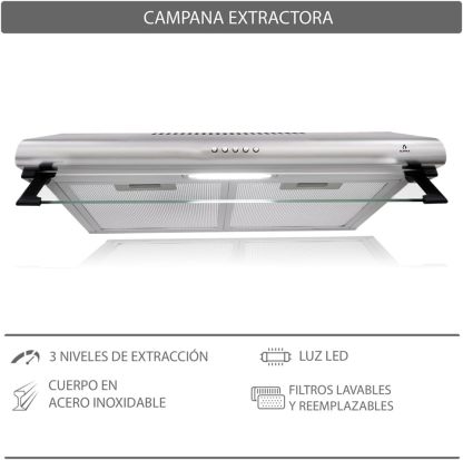 SUPRA Combo empotrable Kalas, Parrilla a gas de 4 quemadores para empotrar de 60 cm Mod. KAYSER, Campana extractora de tipo pared en acero inoxidable de 60 cm Mod. CB-60
