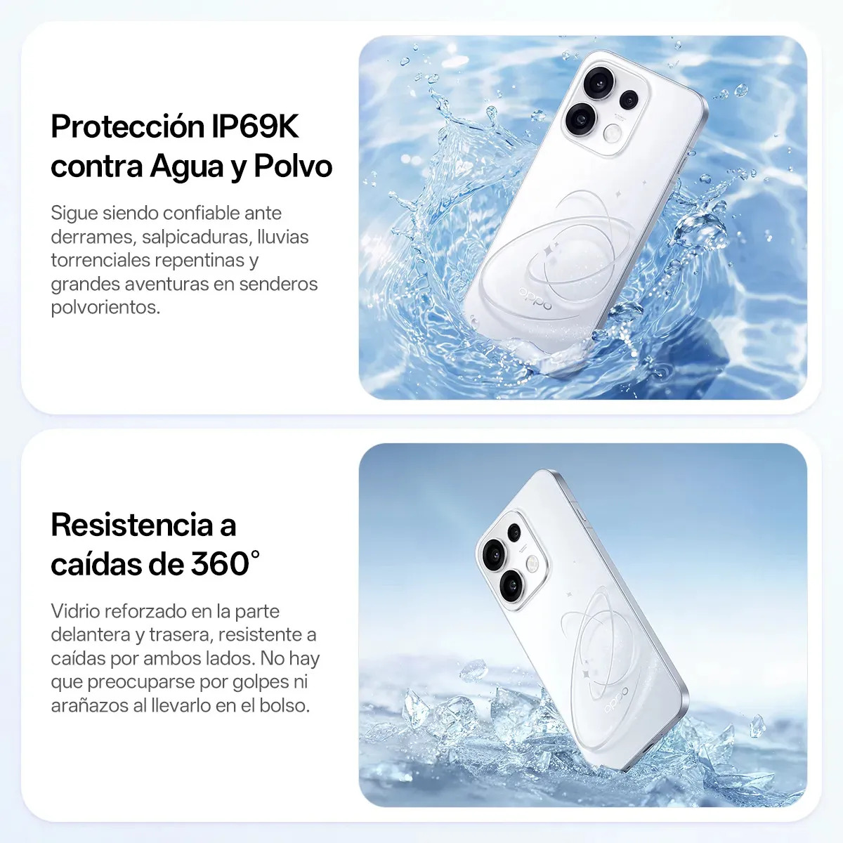 OPPO Reno 16 F 5G Blanco Celular Diseño Moderno 8GB RAM 128GB Cámara Principal 50MP Selfie 50MP Pantalla 120Hz Batería 7000mAh Carga 80W NFC ColorOS 16