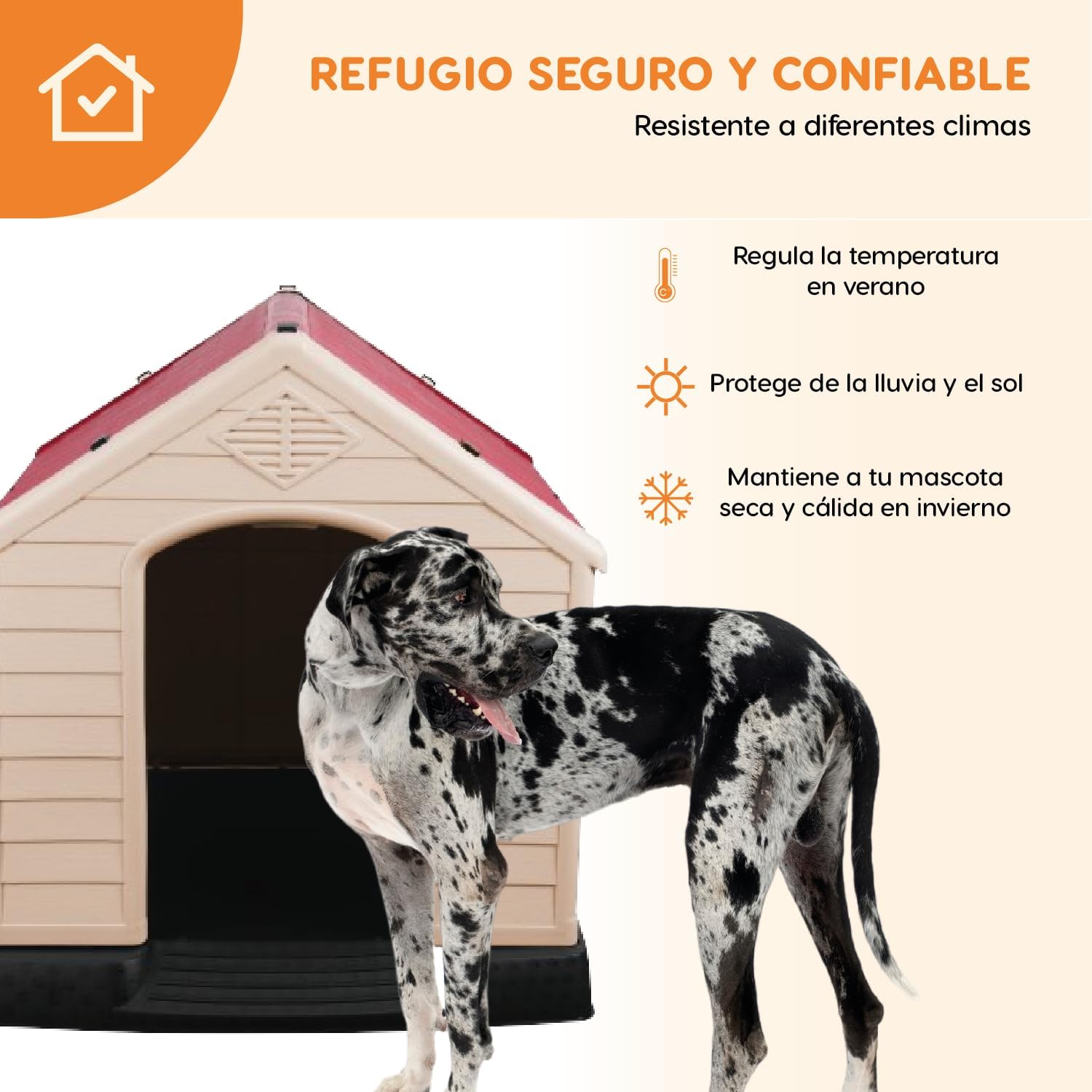 POLI PETS Casa de plástico para Perros, casa Duradera para Perros pequeños, medianos y Grandes, con Suelo Elevado y Rejillas de ventilación, ventila, fácil de Limpiar y Montar Dog Kennel