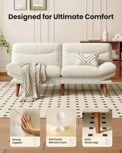 AMADA Sofá Cama Futón Convertible de 66", Juego de Futón Plegable de Pana con Respaldo y Reposabrazos Ajustables, Sillón Reclinable para Sala de Estar, Departamento u Oficina, Marco de Madera Sólida