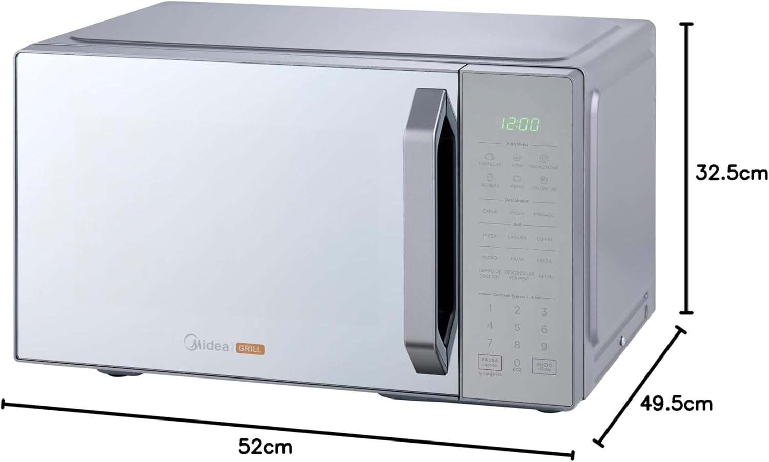 Midea MMDXG11S2MG Horno de Microondas Talent Grill 1.1 Pies Cúbicos (31L) Silver Mirror