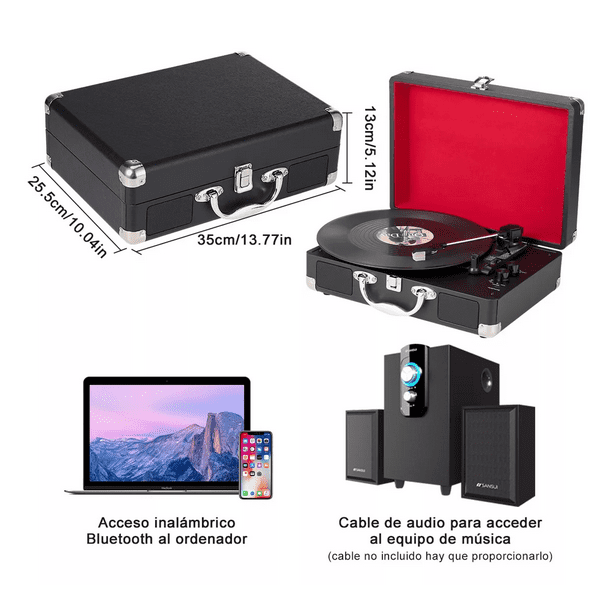 Tocadiscos Con Bluetooth Usb Reproductor De Discos De Vinilo Negro/rojo