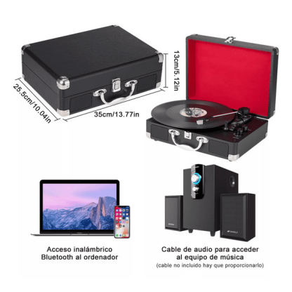 Tocadiscos Con Bluetooth Usb Reproductor De Discos De Vinilo Negro/rojo