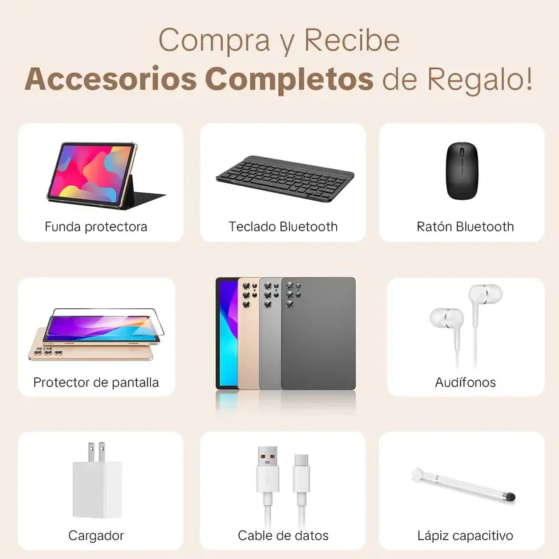 10.1 Inch Tablet | 8 Core Android 15.0 | 8GB RAM 256GB Storage | Dual Cameras | Bluetooth-compatible | Batería 10000mAh | WiFi 5G |