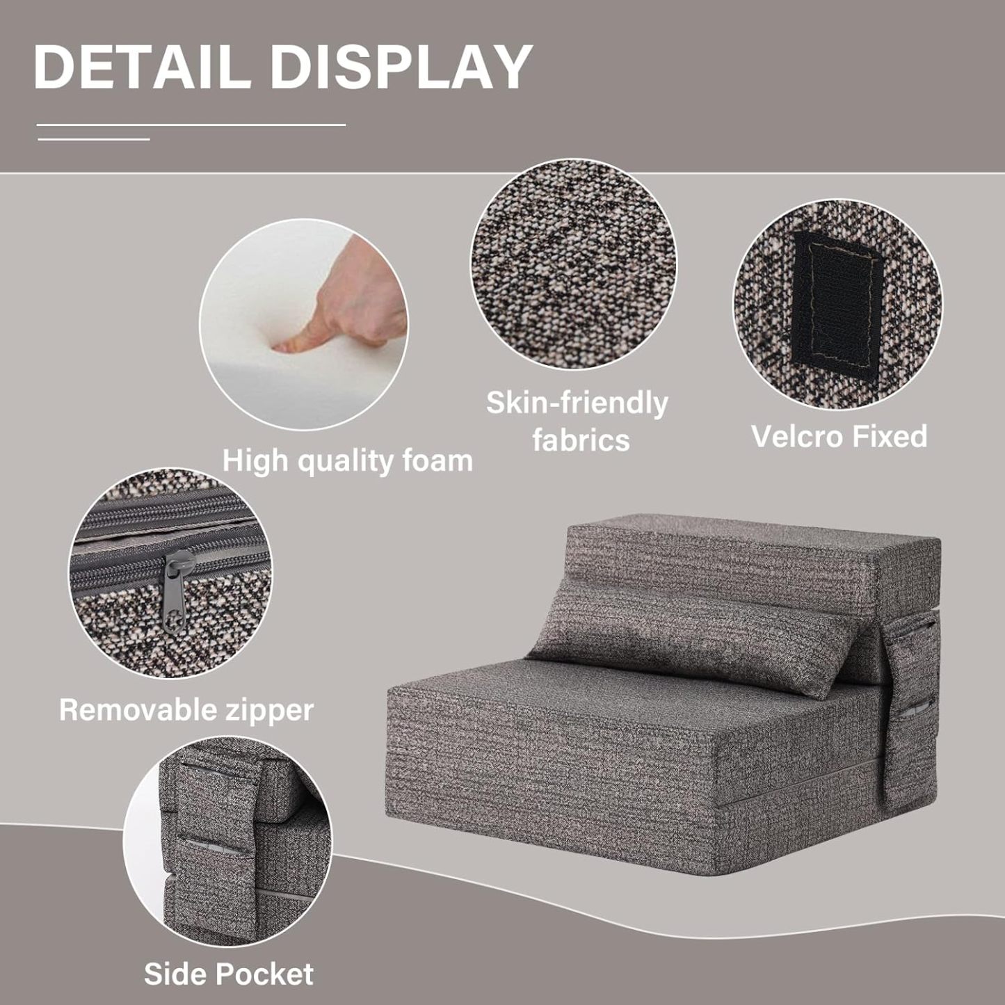 Tiita - Sillón de futón, tamaño individual, sofá cama plegable con almohada, colchón de piso y futón para sala de estar, recámara, uso de invitados, departamento