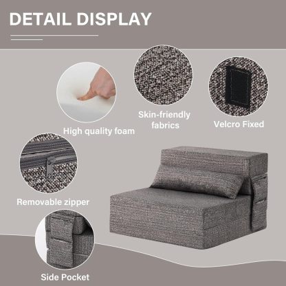 Tiita - Sillón de futón, tamaño individual, sofá cama plegable con almohada, colchón de piso y futón para sala de estar, recámara, uso de invitados, departamento