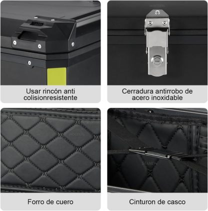MOCOERL-Impermeable Baul Trasero Caja Moto Abs Respaldo Acojinado 60L Puede contener 2 casco Con cierre de seguridad de acero inoxidable Negro