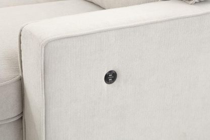 Lilola Home Estelle - Cama Reversible de Tela Beige de 86 Pulgadas, con Mesa desplegable de Almacenamiento para tumbonas, 2 portavasos y 2 Puertos USB