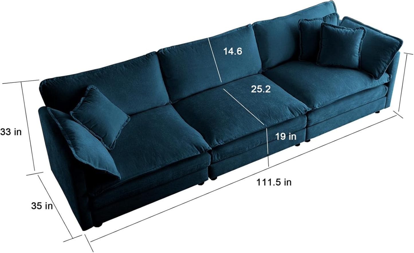 Neylory - Sofá de dos plazas con 2 almohadas para sala de estar, recámara, departamento, 2 plazas de felpilla para asiento profundo