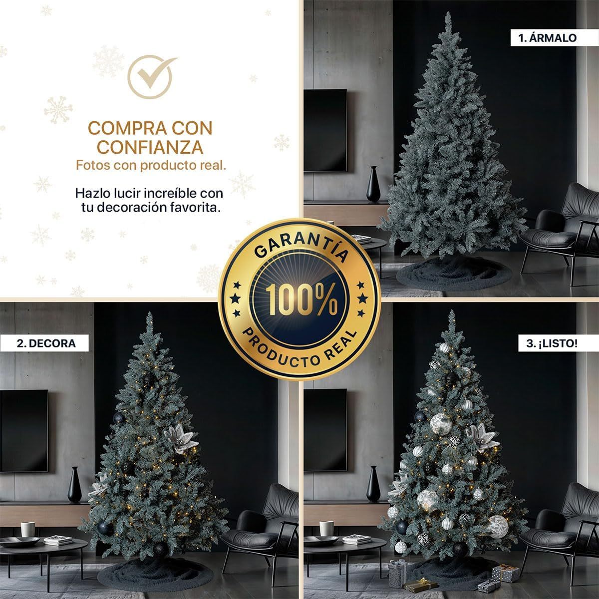 ESQUIMAL Árbol de Navidad Frondoso Pino Navideño Plegable, Cedro del Himalaya (Verde, 2.2 m)