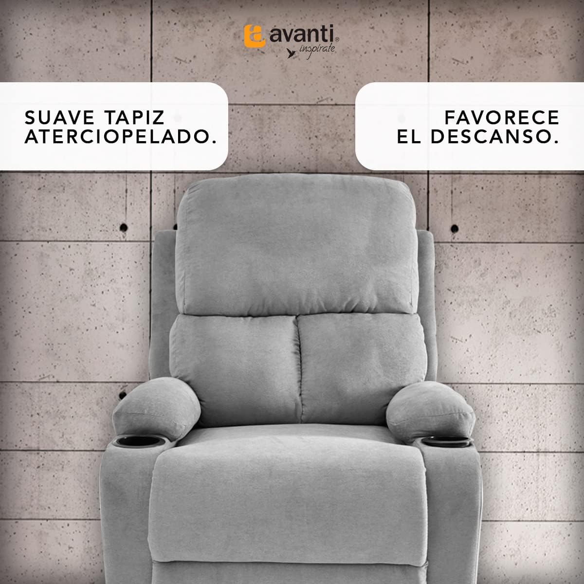 Sillon Reclinable para Adultos Individual - Brady - con Sistema Manual - Reposet de Tela - Varios Colores (Gris).