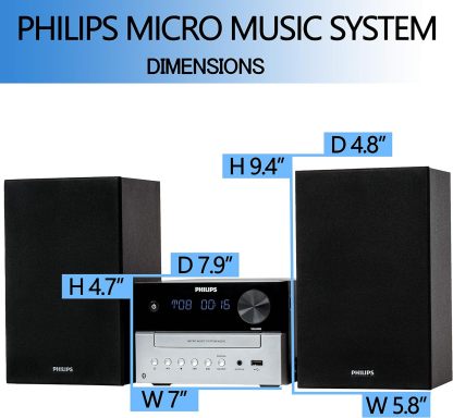 Philips Sistema estéreo doméstico Bluetooth con reproductor de CD, transmisión inalámbrica, MP3, USB, entrada de audio, radio FM, 15 W, sistema de sonido micro musical-----Cable de alimentación