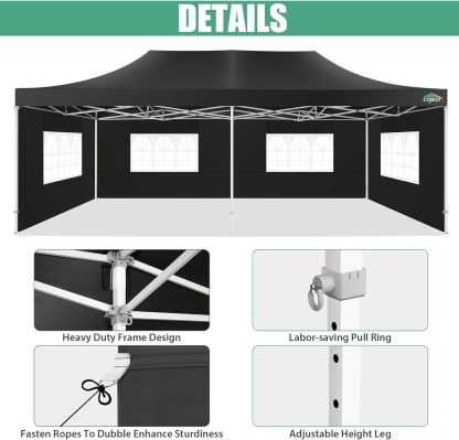 COBIZI - Toldo desplegable de 10 x 20 Pulgadas con 6 Paredes Laterales, toldo Impermeable para Eventos al Aire última intervensión, UPF 50+ cenador portátil para Fiestas, Playa, Camping, Boda,