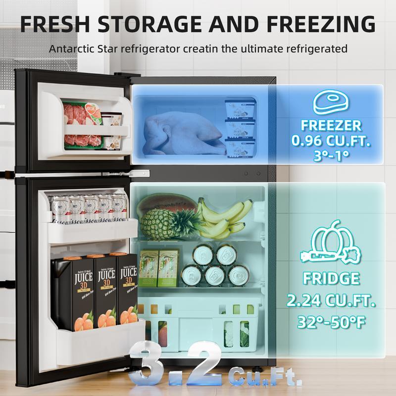 [Existencias limitadas] Mininevera de 3,2 pies cúbicos con congelador; refrigerador compacto de doble puerta con estantes ajustables y extraíbles, ideal para dormitorios, apartamentos, oficinas o sótanos.