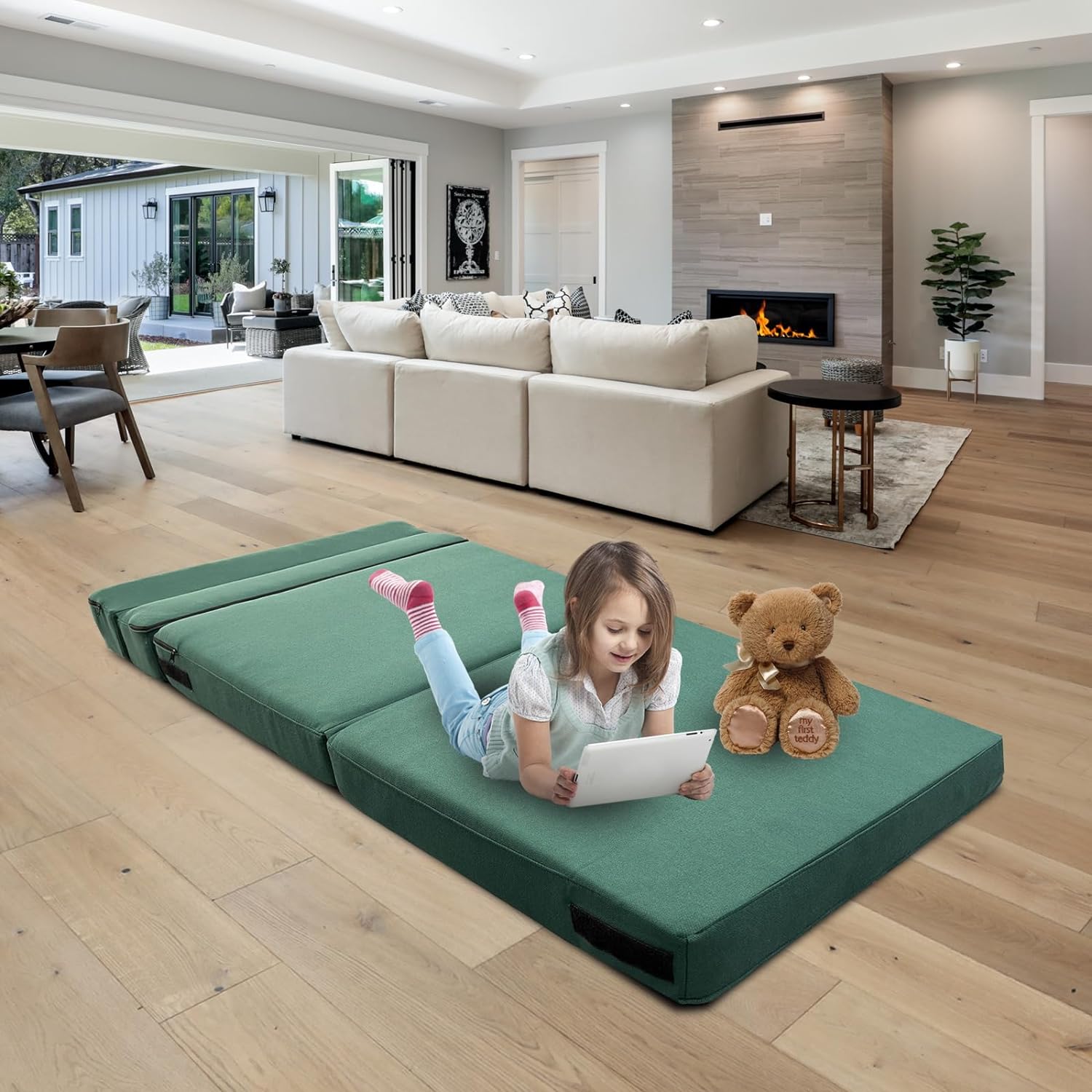 Silla reclinable Anoner, sofá cama plegable de 152 cm, diván con 2 cojines, funda lavable de espuma viscoelástica tamaño queen, color gris claro