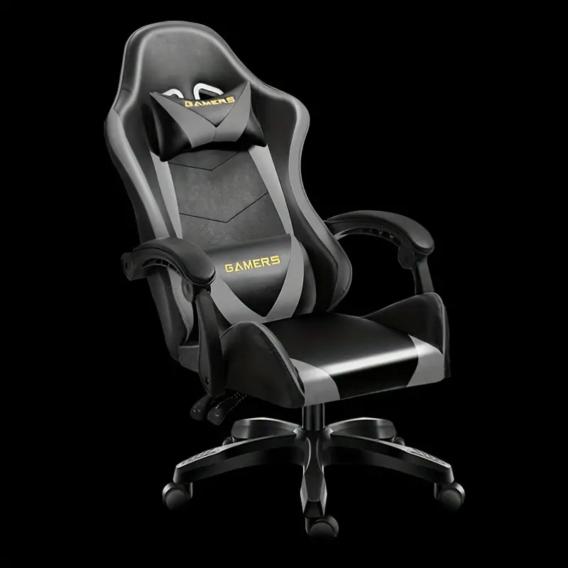 Rotating Nylon Frame Gaming Chair with Sponge Filling, Adjustable Headrest and Lumbar Support, Hardwood and Steel Construction, High-Back Recliner for Computer and Office Use - Ergonomic Design with Mute Pulley and Wipe Clean Instruction