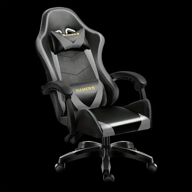Rotating Nylon Frame Gaming Chair with Sponge Filling, Adjustable Headrest and Lumbar Support, Hardwood and Steel Construction, High-Back Recliner for Computer and Office Use - Ergonomic Design with Mute Pulley and Wipe Clean Instruction