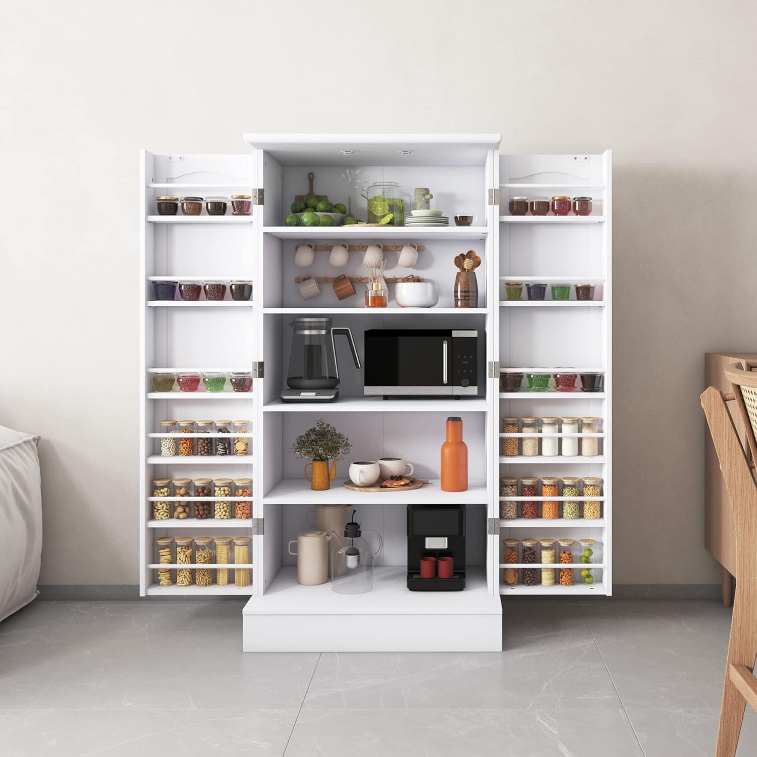 kepptory - clóset de despensa de 47 pulgadas, clóset de almacenamiento de despensa de cocina con puertas y estantes ajustables, aparador no empotrado café para sala de estar y comedor, resistente y